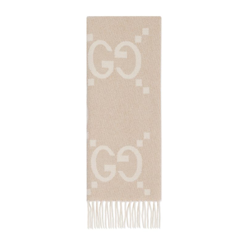 Gucci GG山羊绒金银丝线提花围巾