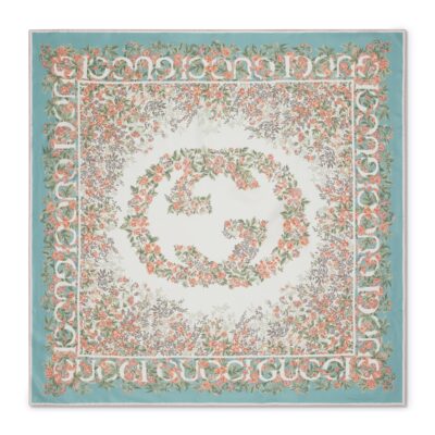 Gucci GW190-GUCCI-783157 3G001 3972-Gucci Interlocking double G floral printed silk scarf