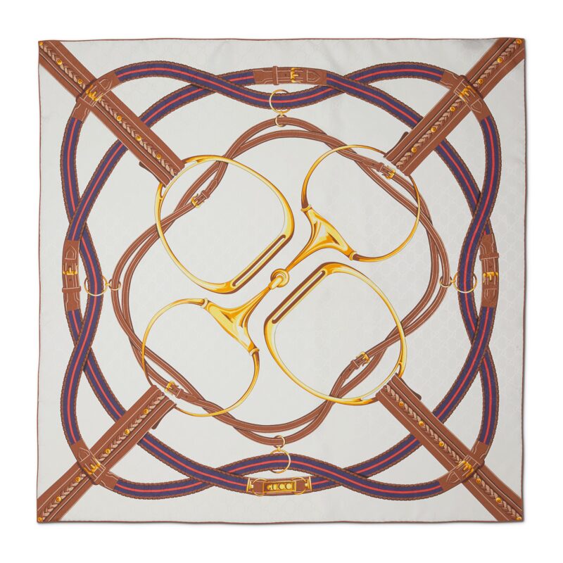 Gucci GW200-GUCCI-767130 3G009 9077 - Foulard en soie imprimé avec boucle « Gucci Horse »