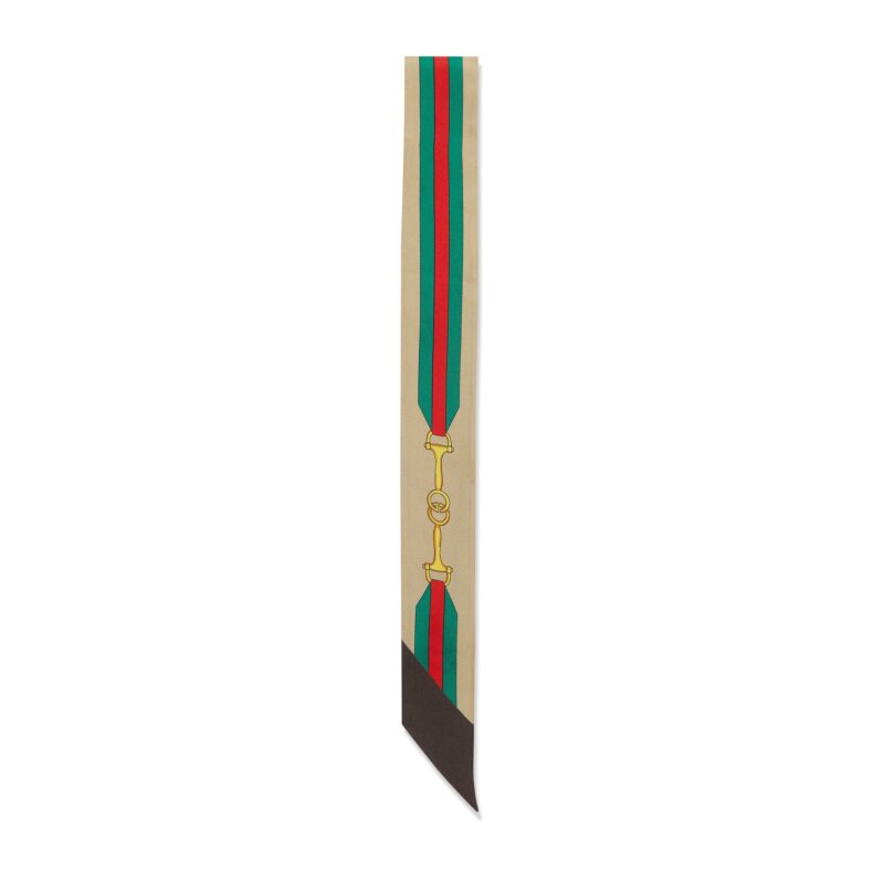 Gucci GW202-GUCCI-756937 3G001 2164 – Gravata-borboleta de seda estampada com fita e fivela em forma de cavalo com o logótipo «Double-G» entrelaçado