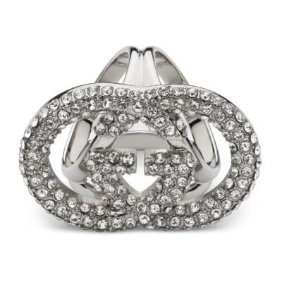 Gucci GW213-GUCCI-854884 3HBHE 8100-Imitation crystal interlocking double G shape scarf buckle ring