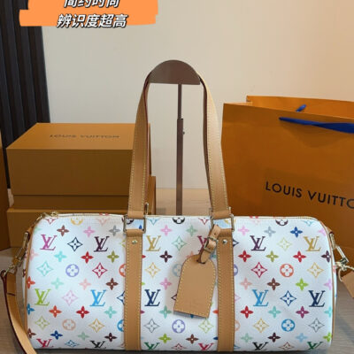 Louis Vuitton LV Takashi Murakami White Tri-color Keepall 45 Travel Bag