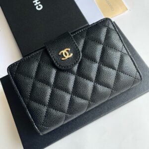 Color Black gold Black silver size 15x10 Classic fragrant two-fold wallet has been shipped with imported caviar cowhide rhombus embroidery Soft feel, 10 card slots, one metal zip pocket, multiple compartments! Stylish and generous