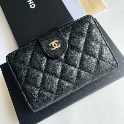 Color Black gold Black silver size 15x10 Classic fragrant two-fold wallet has been shipped with imported caviar cowhide rhombus embroidery Soft feel, 10 card slots, one metal zip pocket, multiple compartments! Stylish and generous