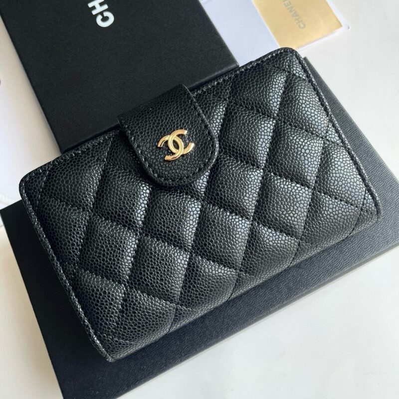 Color Black gold Black silver size 15x10 Classic fragrant two-fold wallet has been shipped with imported caviar cowhide rhombus embroidery Soft feel, 10 card slots, one metal zip pocket, multiple compartments! Stylish and generous