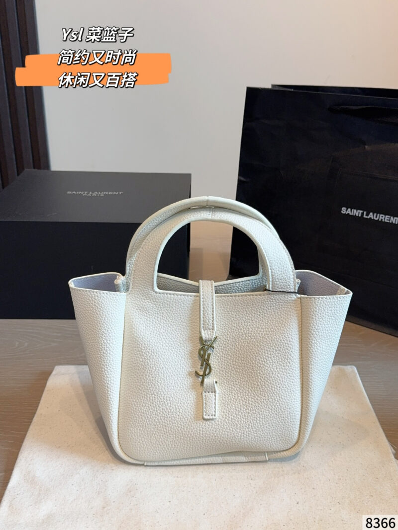 YSL Bea Small Black Gold Deerskin Tote Bag