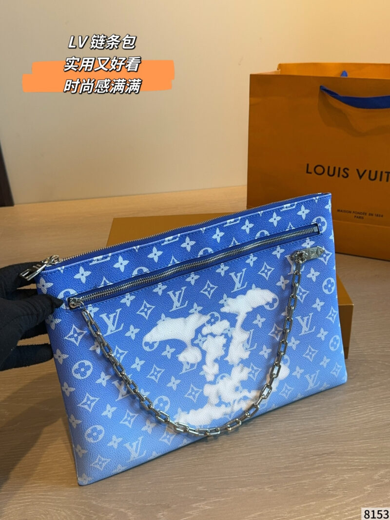 Louis Vuitton LV blue printed chain handbag