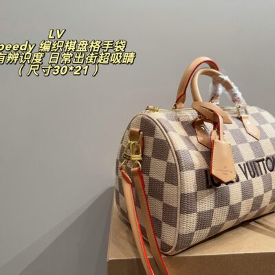 LV Speedy Nano White Checkerboard Handbag