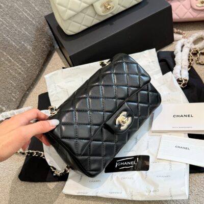 Chanel CF large mini black gold sheepskin chain bag