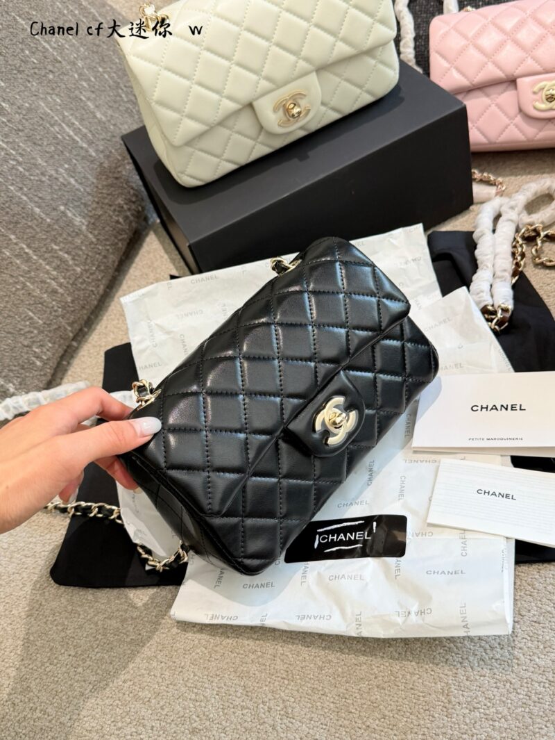 Chanel CF large mini black gold sheepskin chain bag